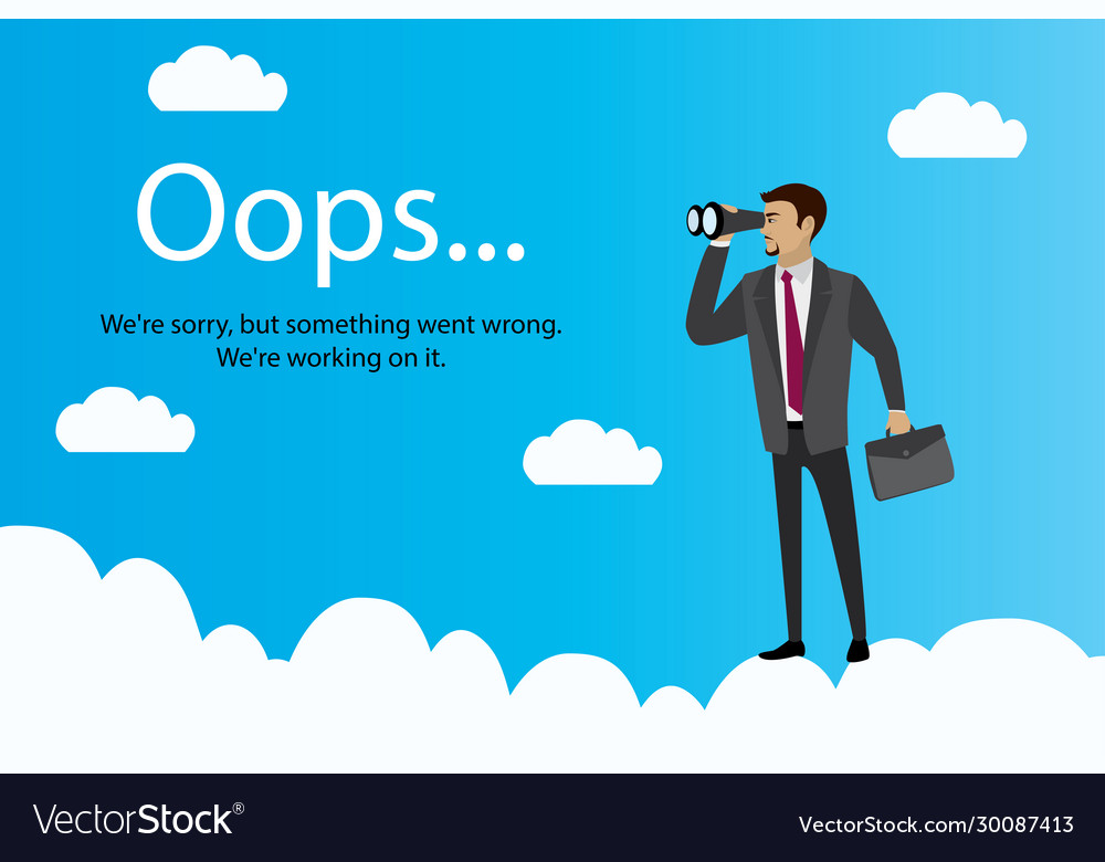 Oops error page and businessman with binoculars Vector Image Oops error page and businessman with binoculars