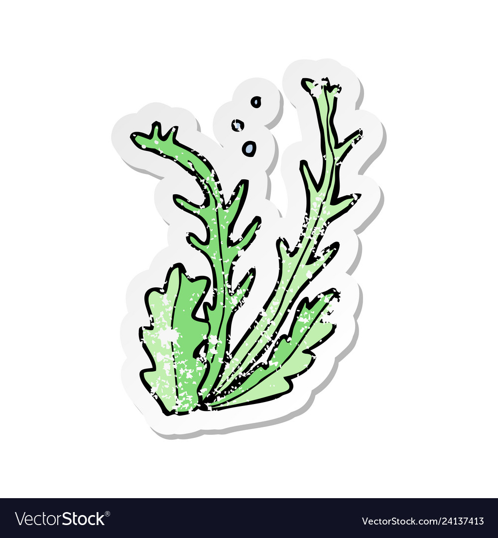Retro distressed sticker of a cartoon seaweed