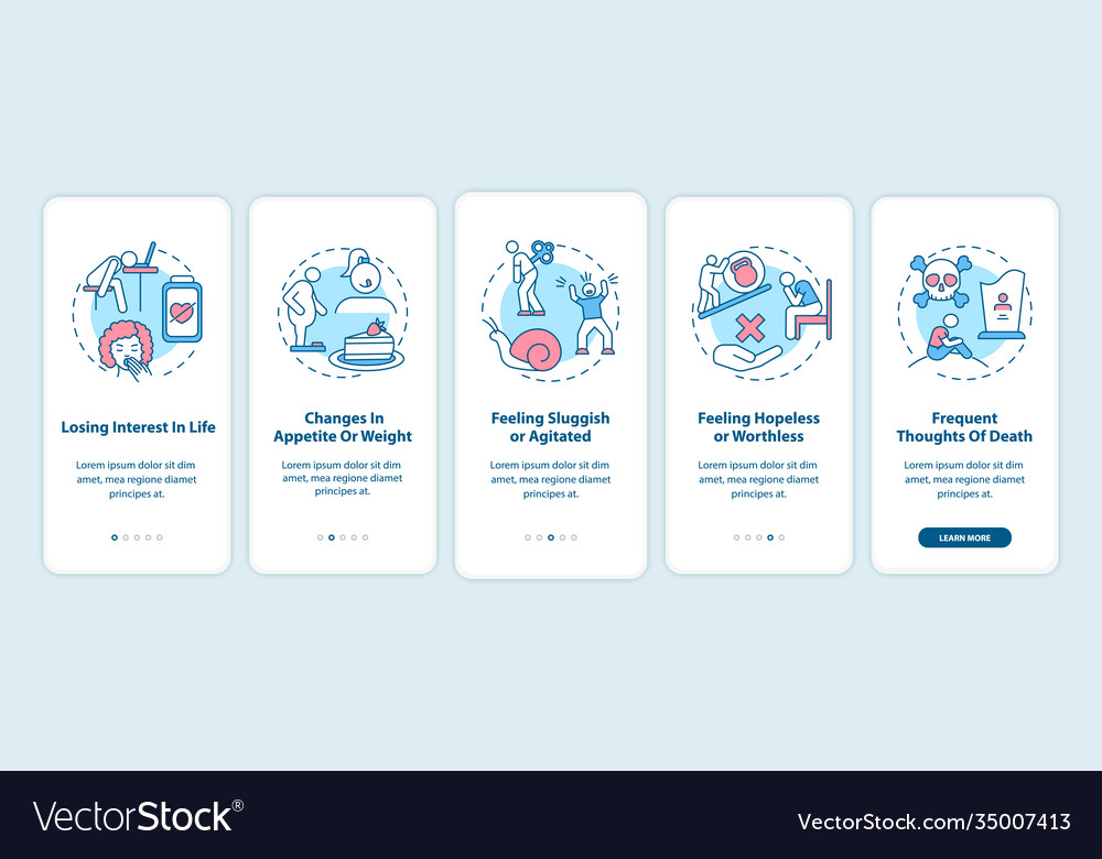 Sad symptoms onboarding mobile app page screen