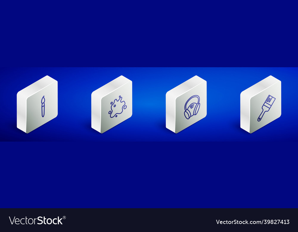 Set isometric line paint brush spray gas mask vector image Set isometric line paint brush spray gas mask