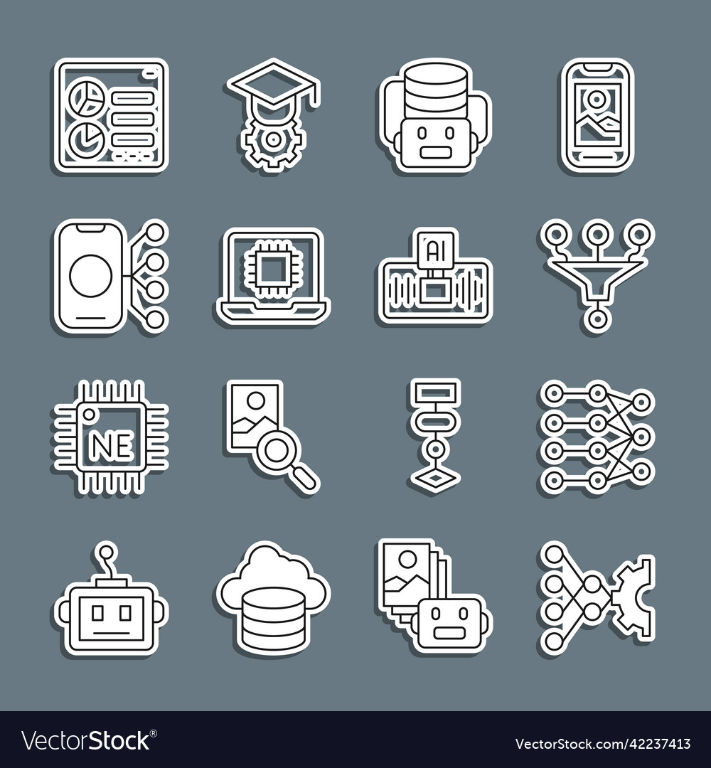 Set line neural network funnel filter artificial vector image Set line neural network funnel filter artificial