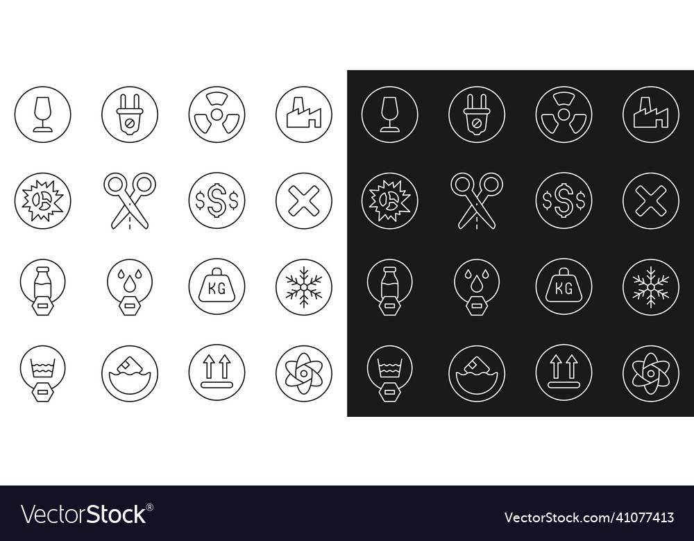 Set line test tube and flask snowflake x mark vector image Set line test tube and flask snowflake x mark