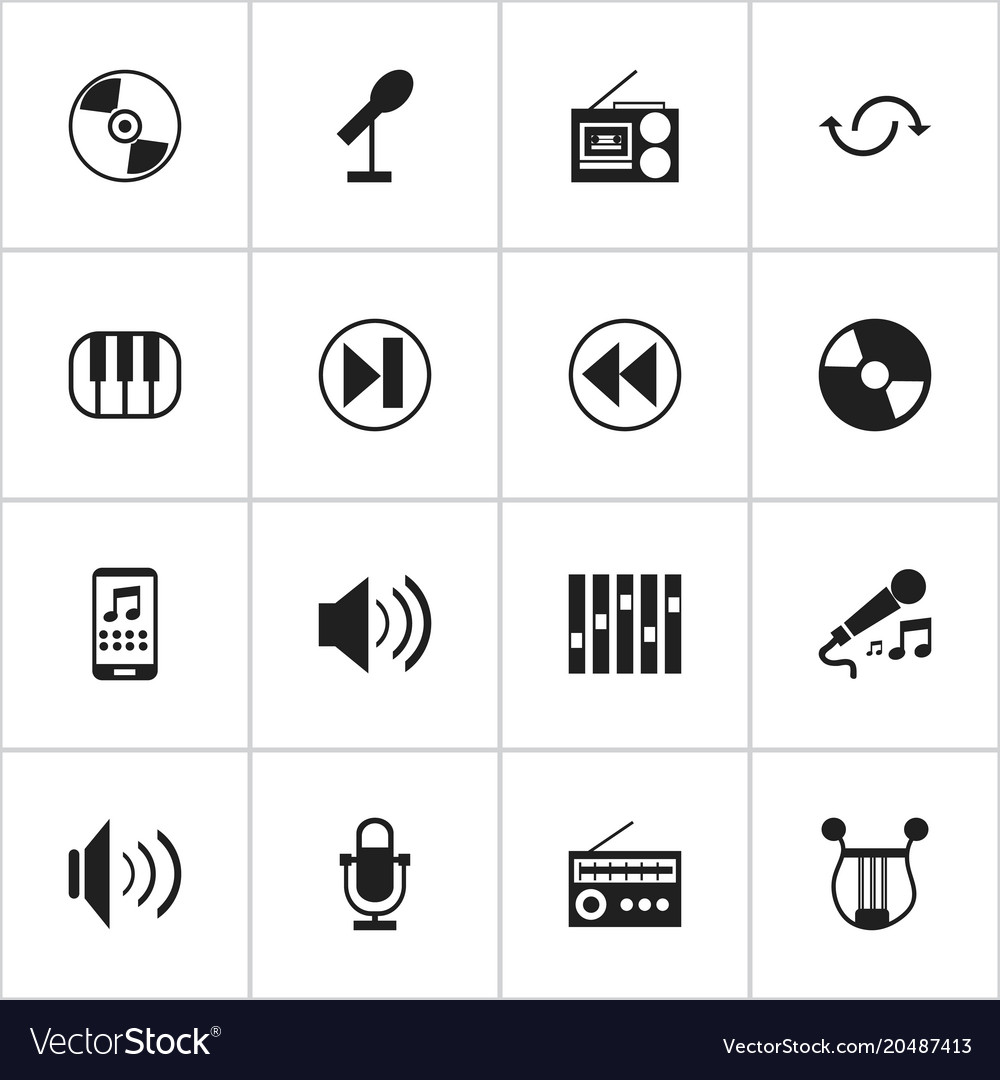 Set of 16 editable sound icons includes symbols