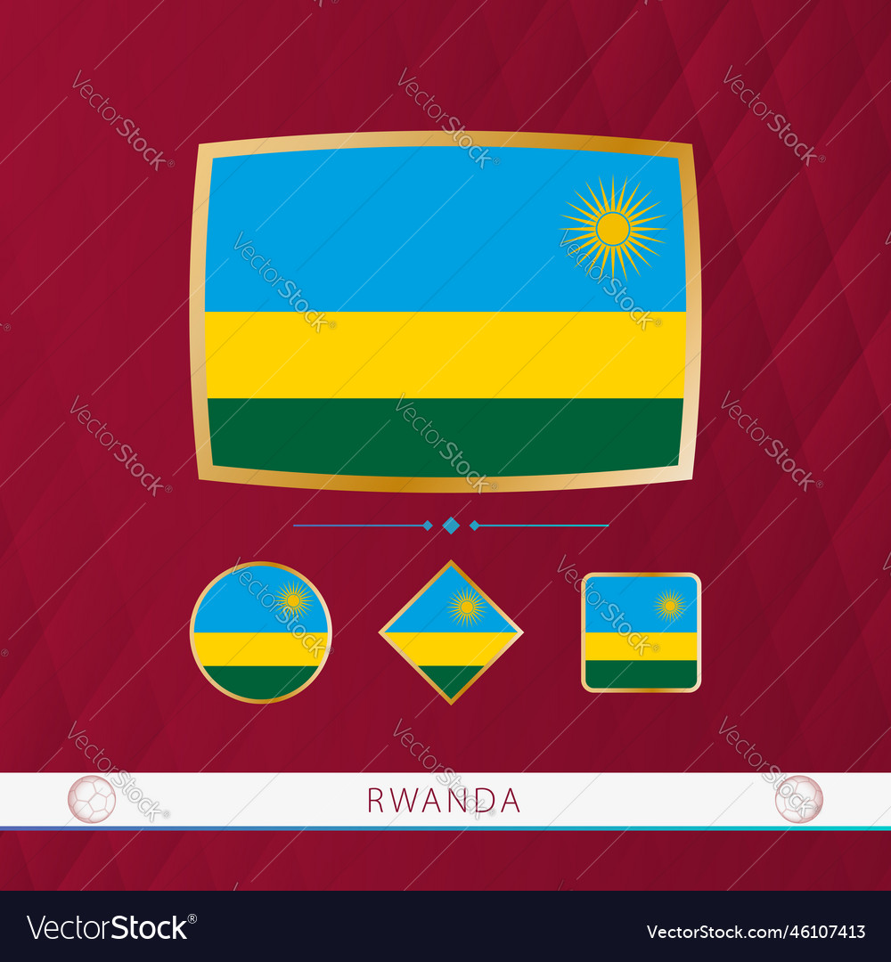 Set of rwanda flags with gold frame for use