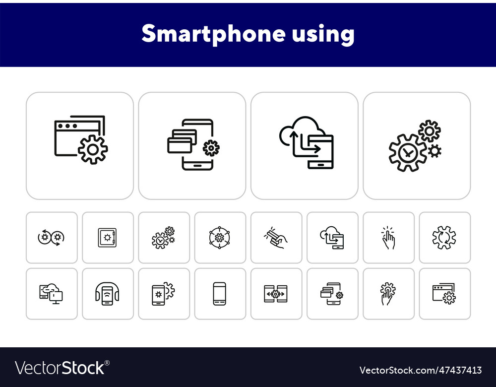 Smartphone using line icon set vector image Smartphone using line icon set