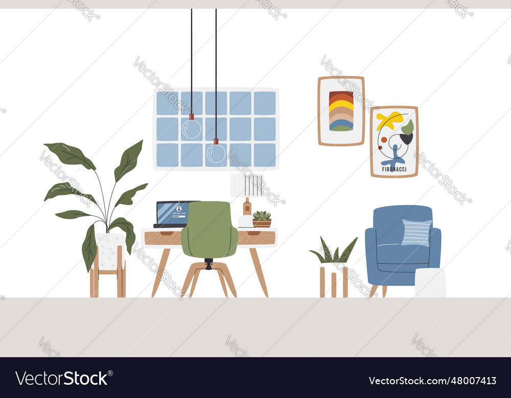 United work and resting area at home illuminated Vector Image