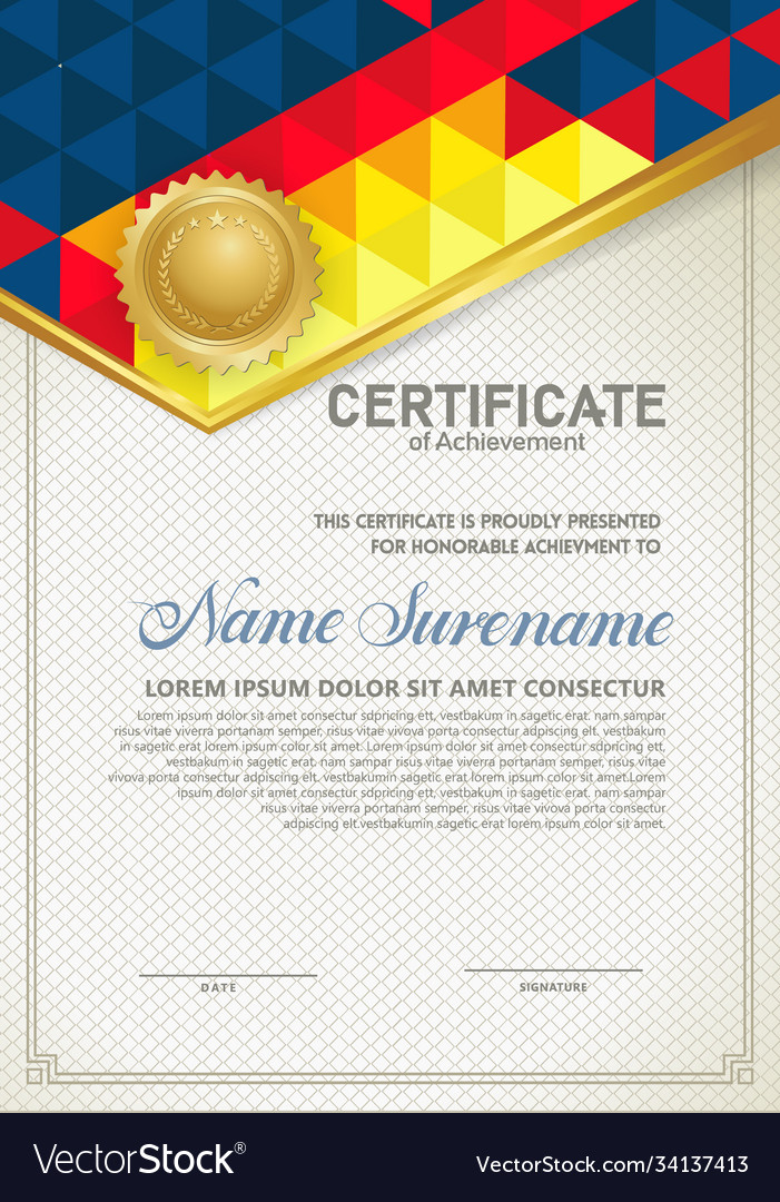 Vertical certificate template with triangle Vector Image Vertical certificate template with triangle