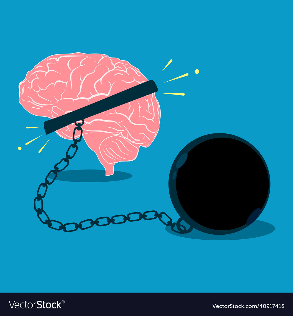 Brain is bound in chains imprisonment of thought Vector Image Brain is bound in chains imprisonment of thought