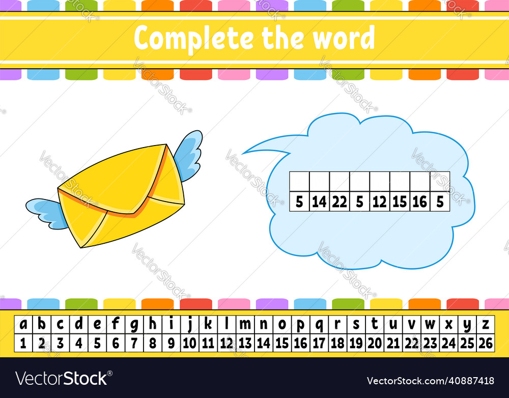 Complete the words cipher code learning vector image Complete the words cipher code learning