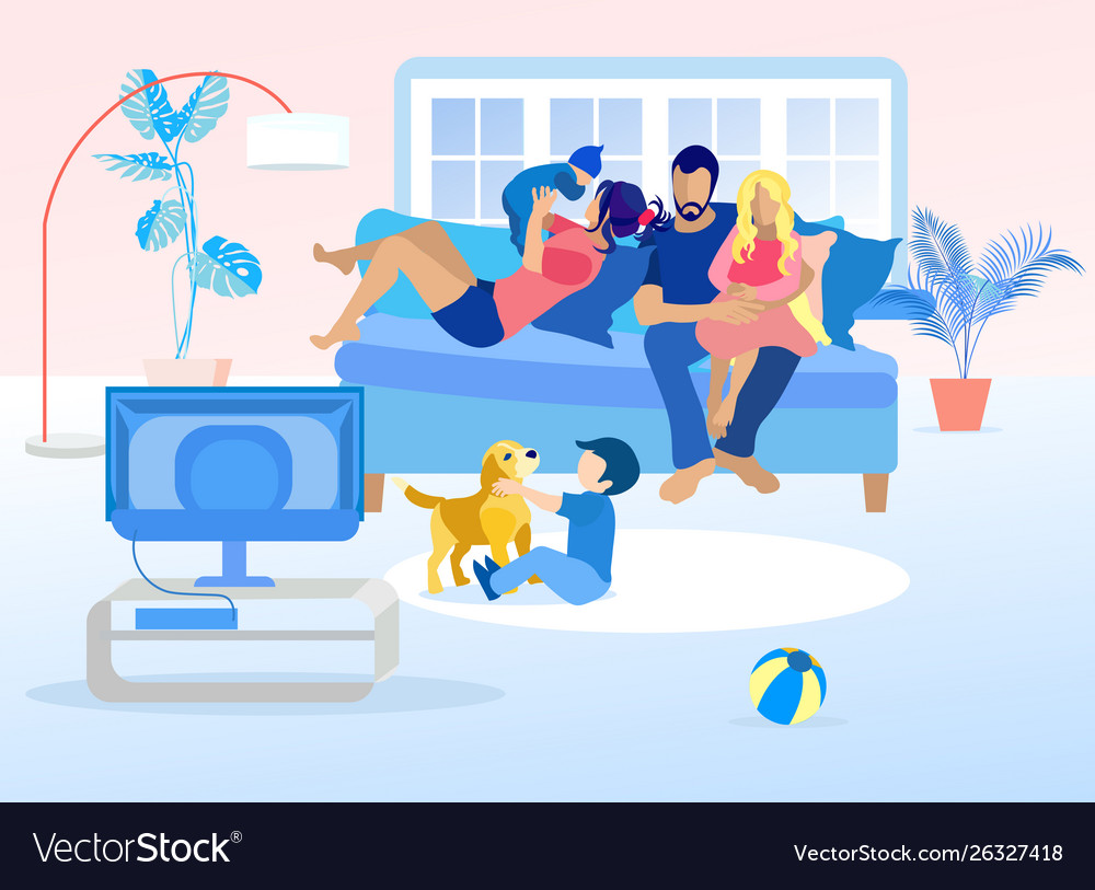 Happy family resting on weekend at home cartoon Vector Image Happy family resting on weekend at home cartoon Vector Image
