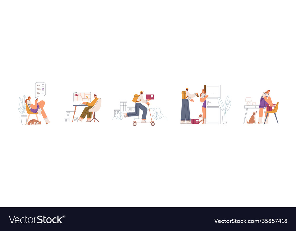 Process online order and delivery steps Royalty Free Vector