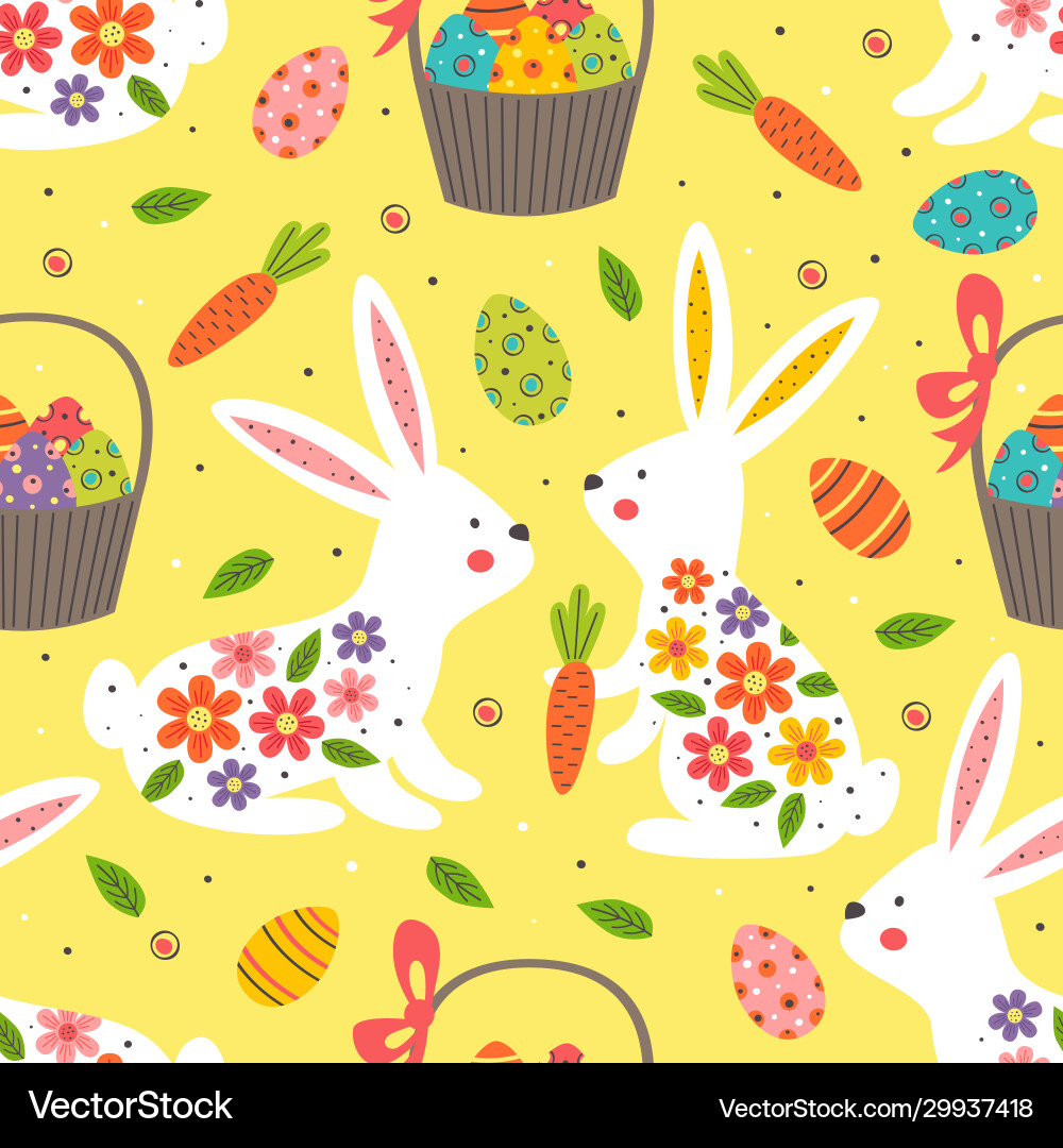 Seamless pattern with white easter bunny Vector Image