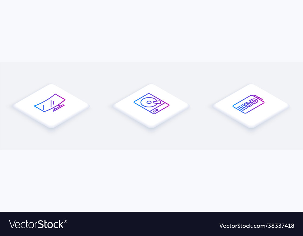 Set isometric line computer monitor screen hard