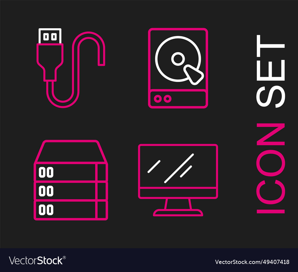 Set line computer monitor screen server data web vector image Set line computer monitor screen server data web