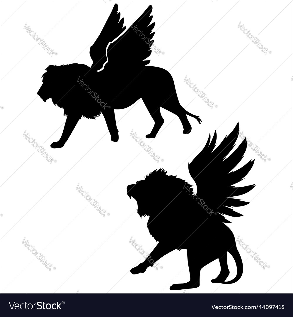 Set of winged lion silhouettes Royalty Free Vector Image