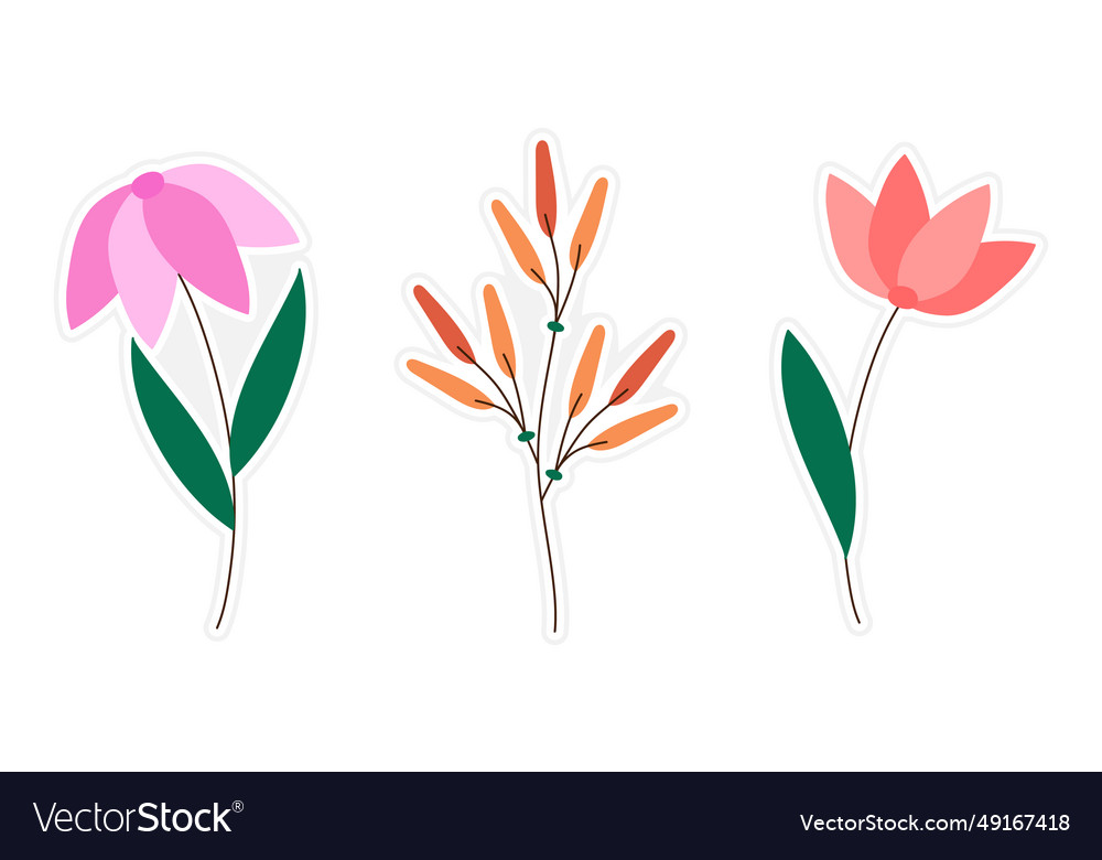 Spring stickers flowers floral and leaf Royalty Free Vector
