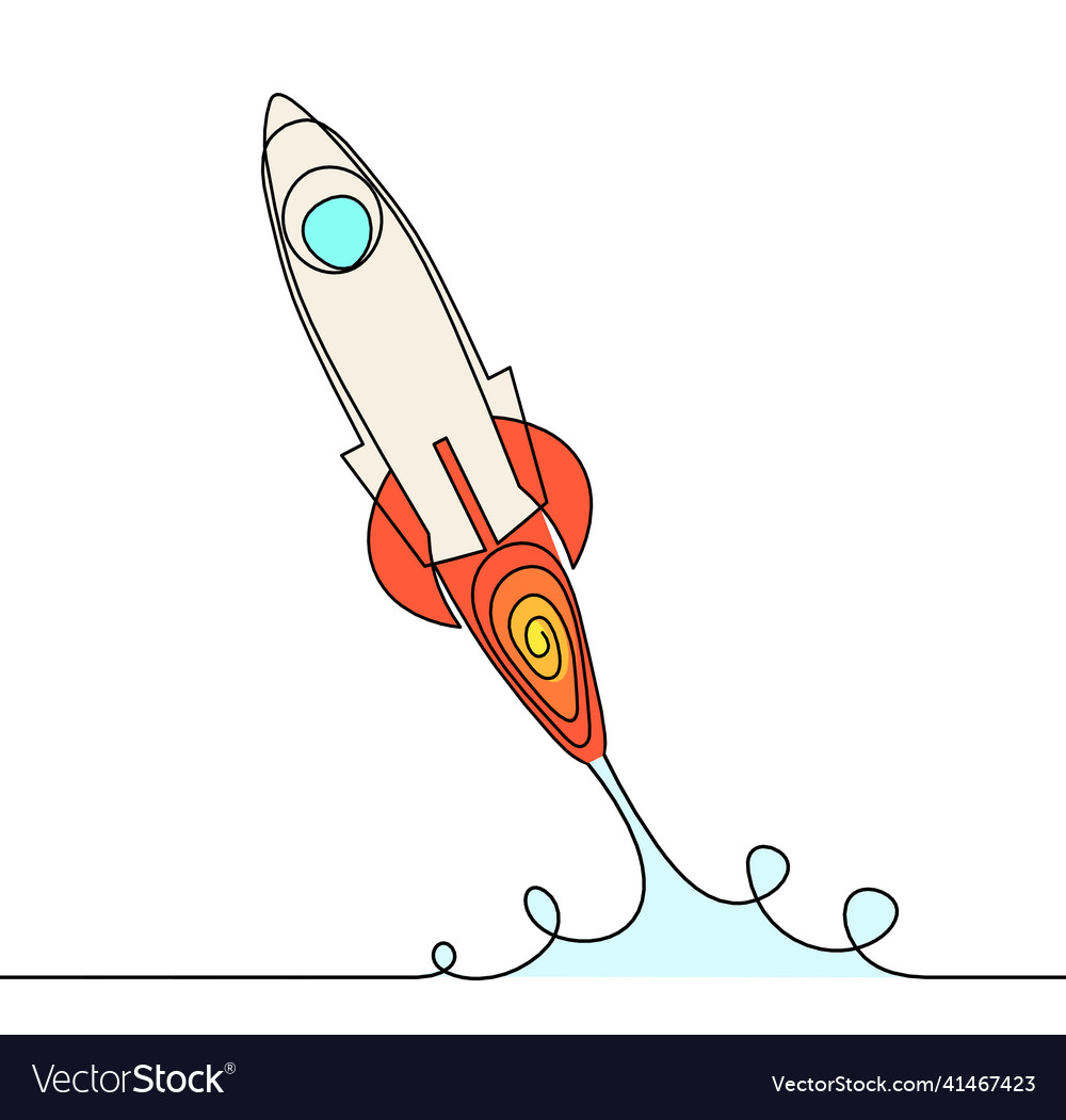 Abstract color rocket as continuous line drawing