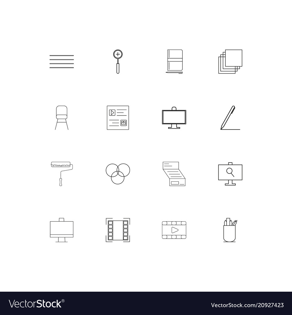 Creative process and design linear thin icons set
