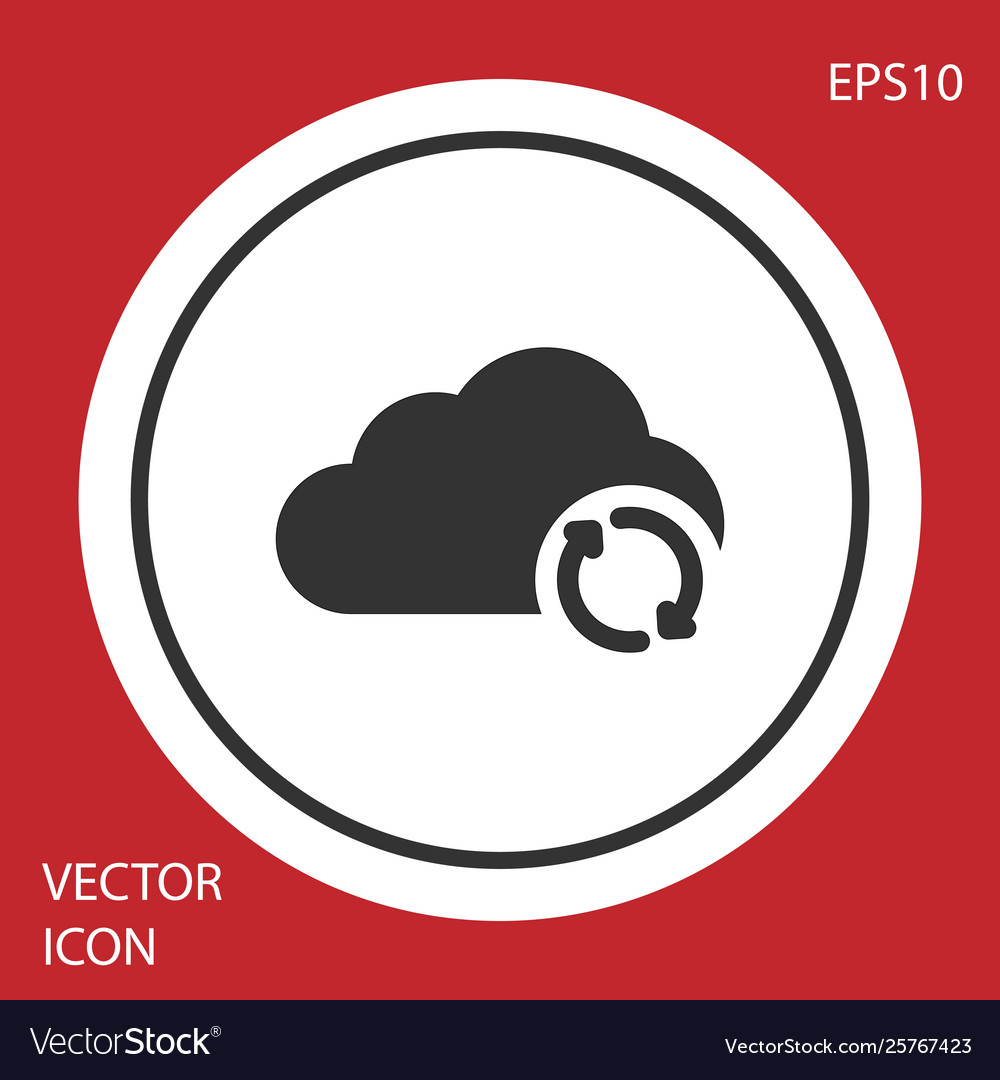 Grey cloud sync refresh icon isolated on red vector image Grey cloud sync refresh icon isolated on red