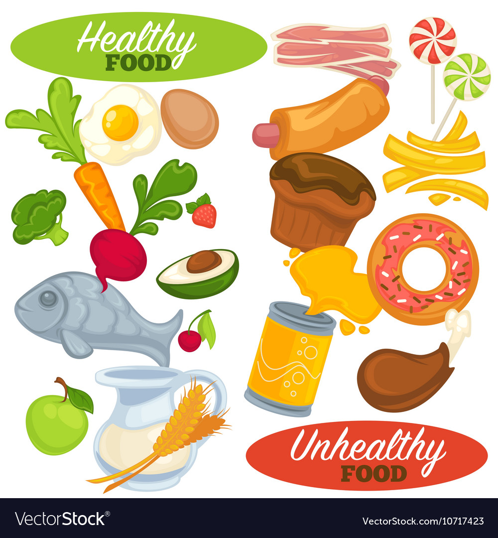 Healthy and unhealthy food set Royalty Free Vector Image