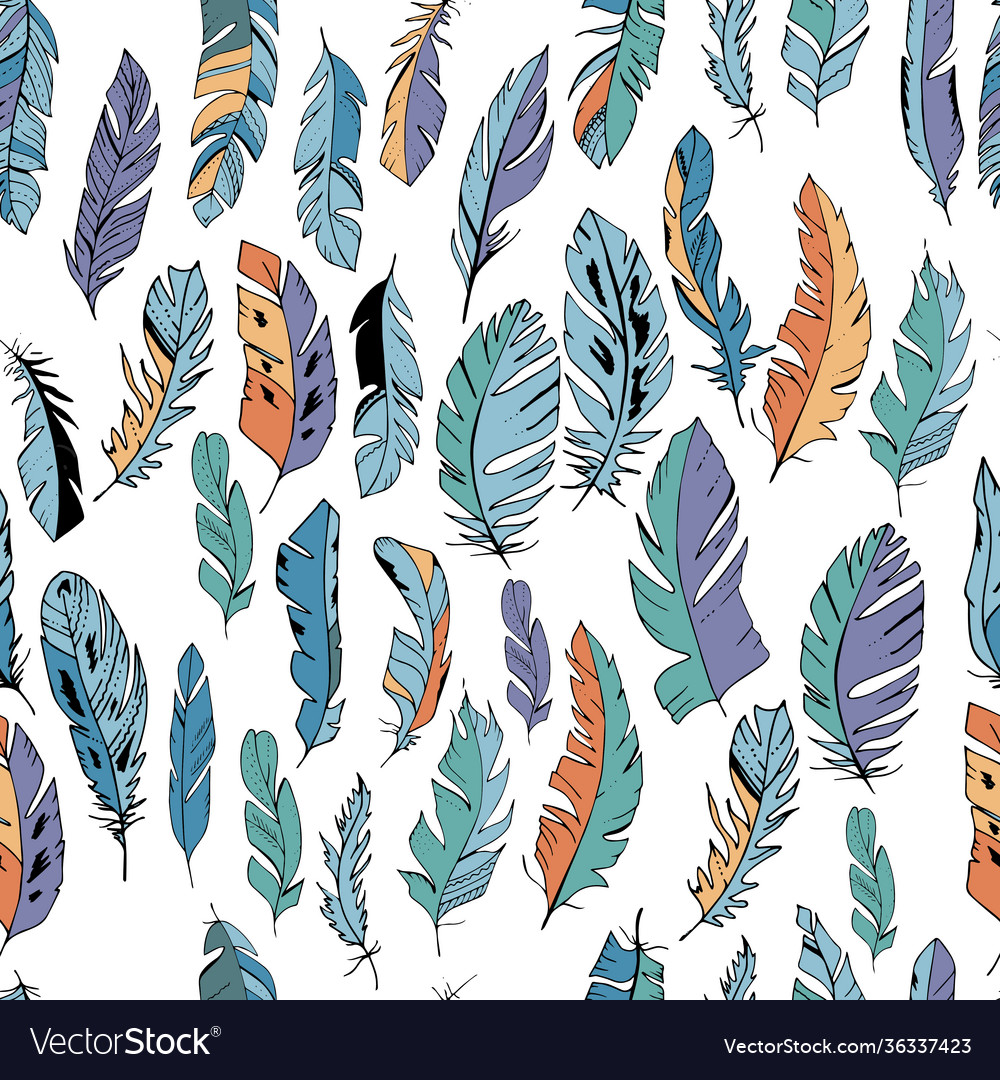 Seamless pattern with feathers endless texture