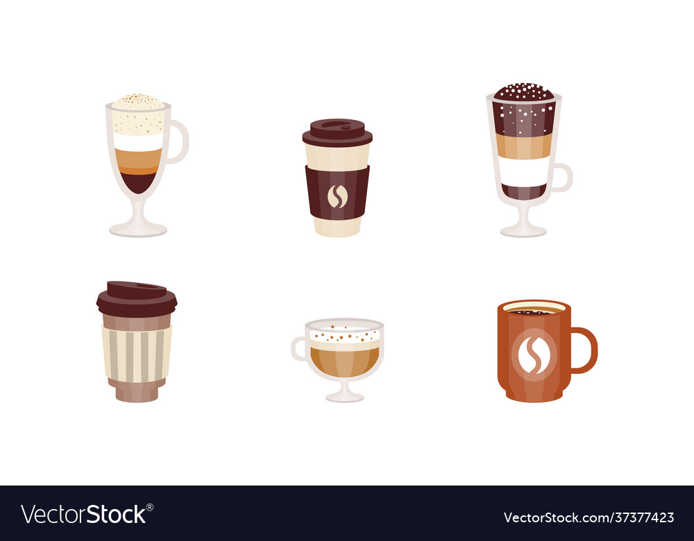 Set coffee cups disposable plastic paper Vector Image