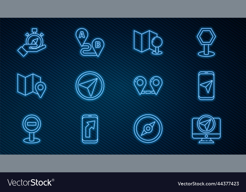 Set line monitor with location marker city map vector image Set line monitor with location marker city map