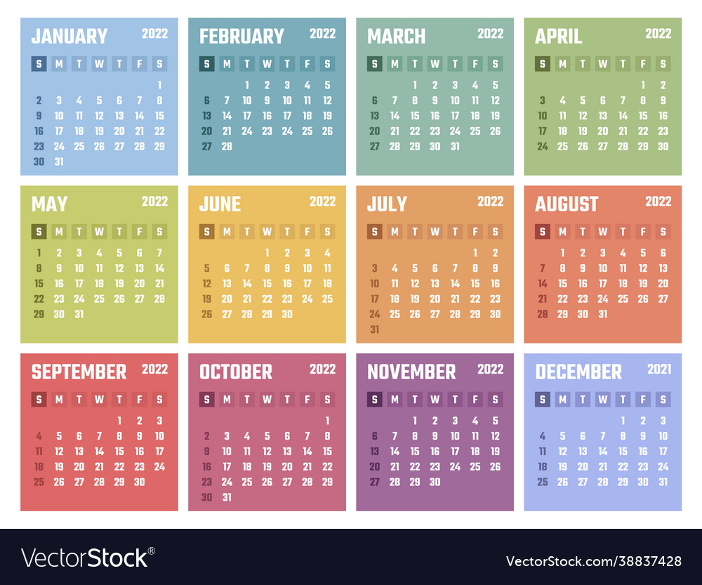 2022 Year Calendar Design Royalty Free Vector Image 2257