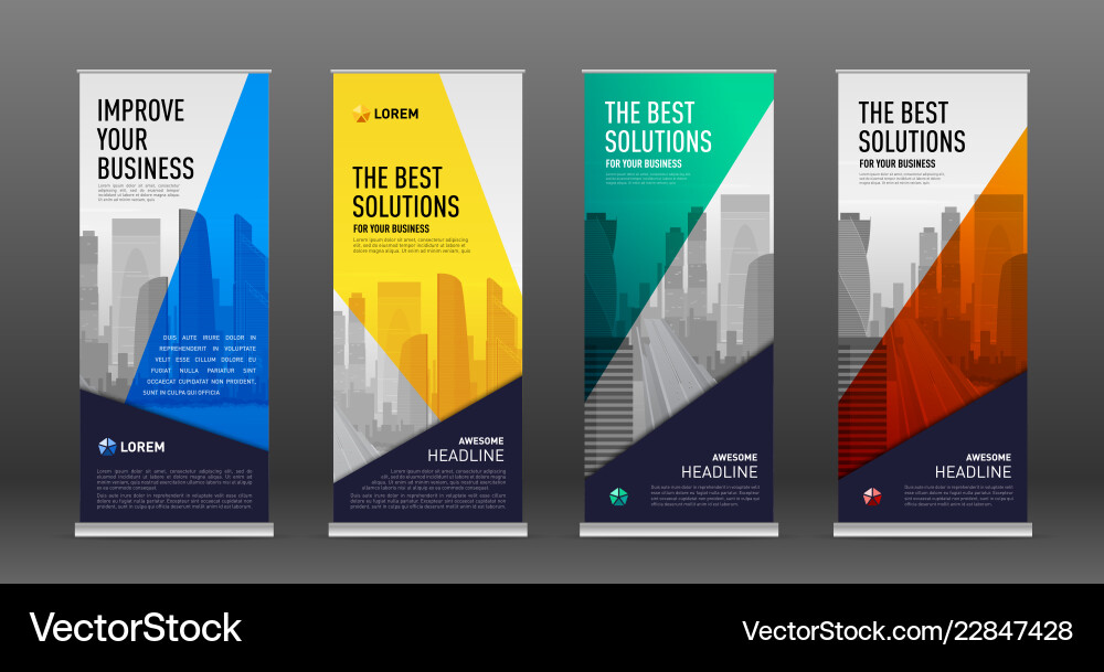 Construction Roll Up Banner Design Templates Set Vector Image