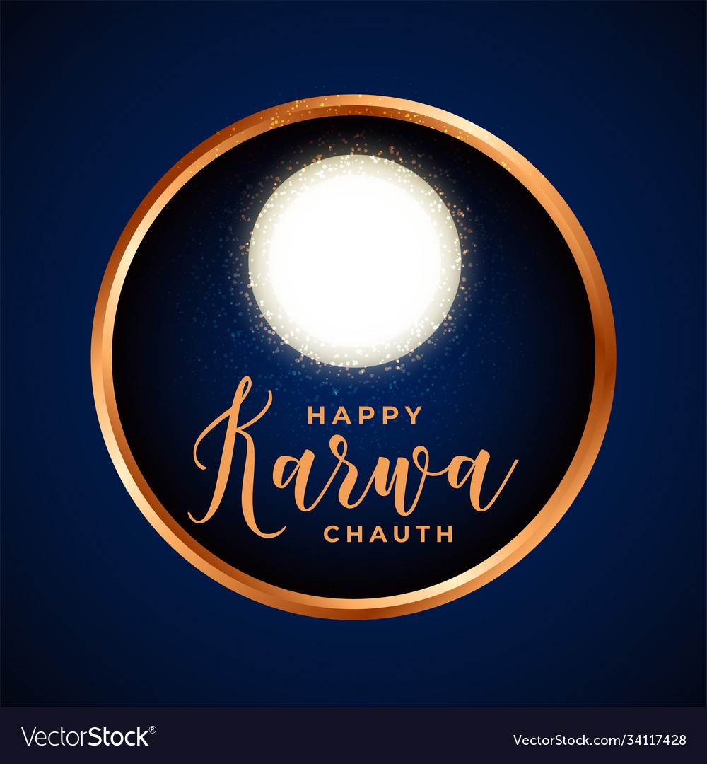 Happy karwa chauth card with sieve and moon Vector Image