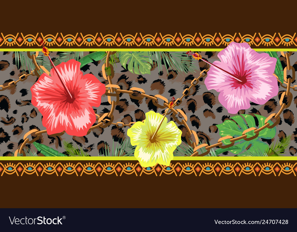 Horizontal chains seamless with tropical flowers