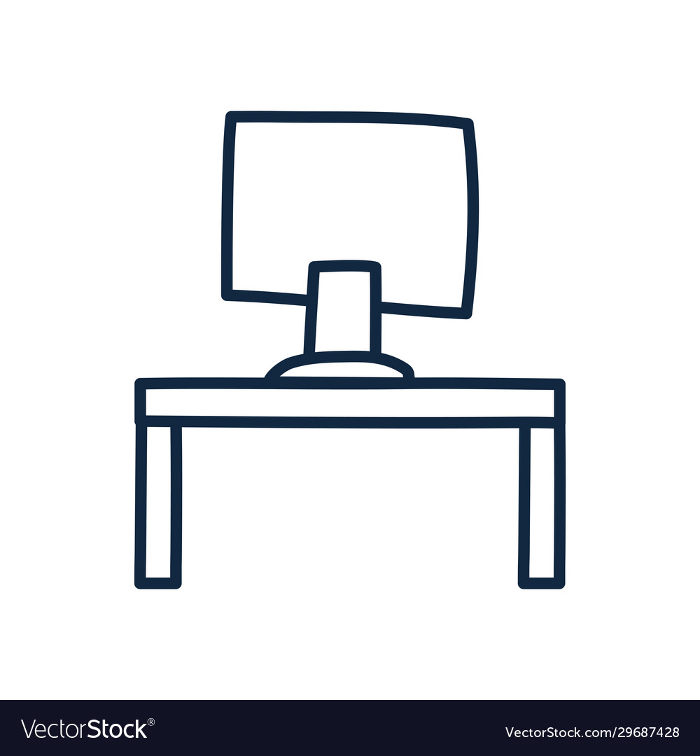 Isolated computer over table doodle line style