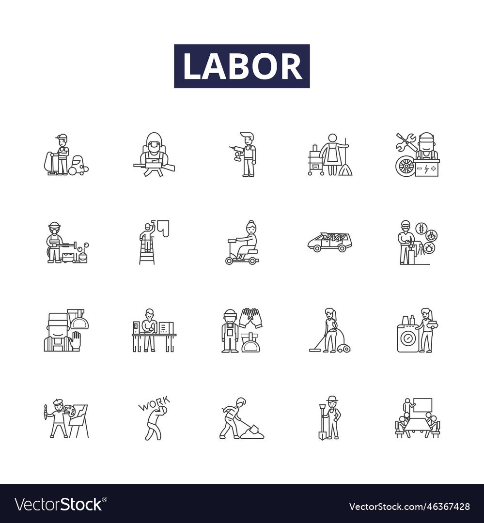 Labor line icons and signs force wage Royalty Free Vector