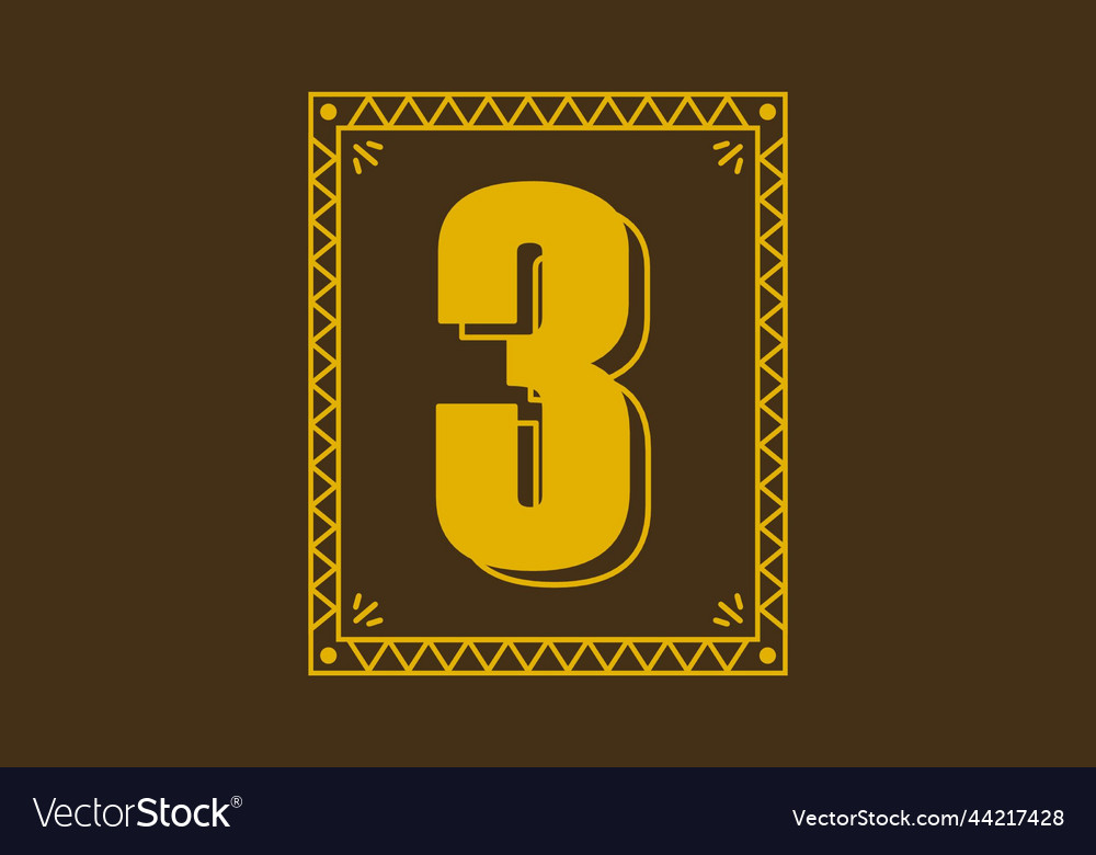 Number 3 in retro rectangle frame