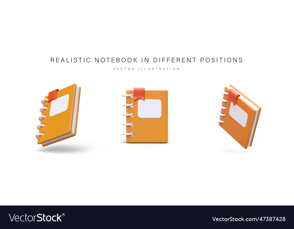 Realistic notebook in different positions 3d Vector Image Realistic notebook in different positions 3d