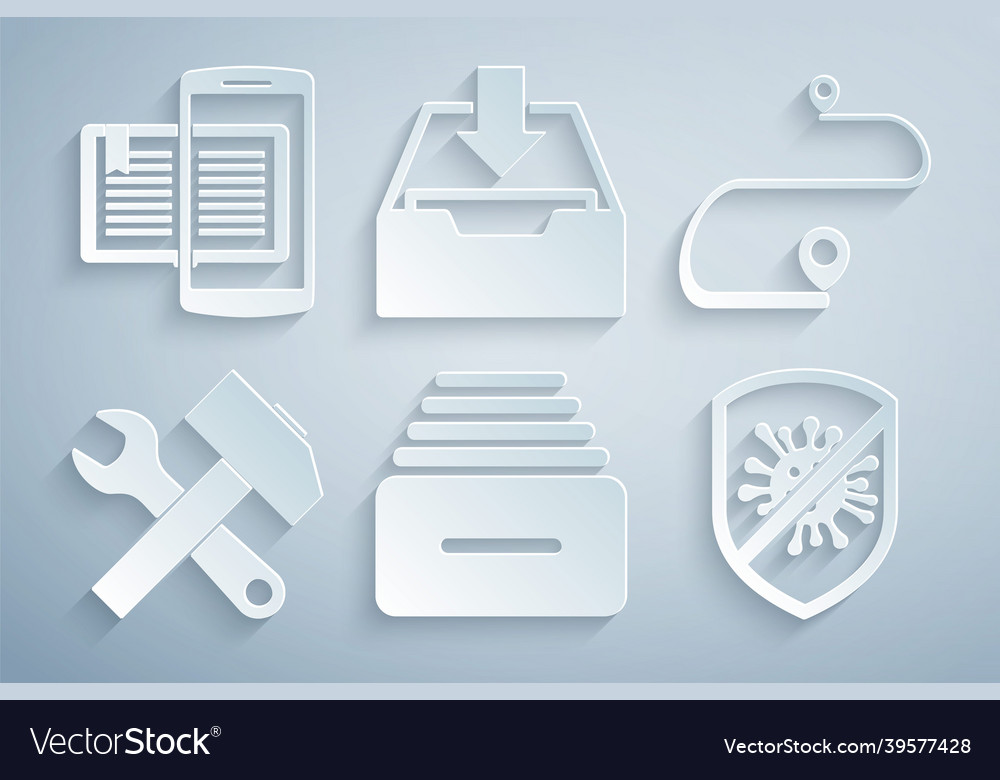 Set drawer with documents route location crossed vector image Set drawer with documents route location crossed