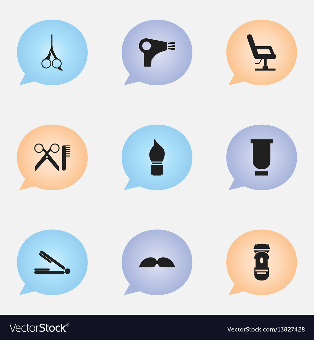 Set of 9 editable tonsorial artist icons includes