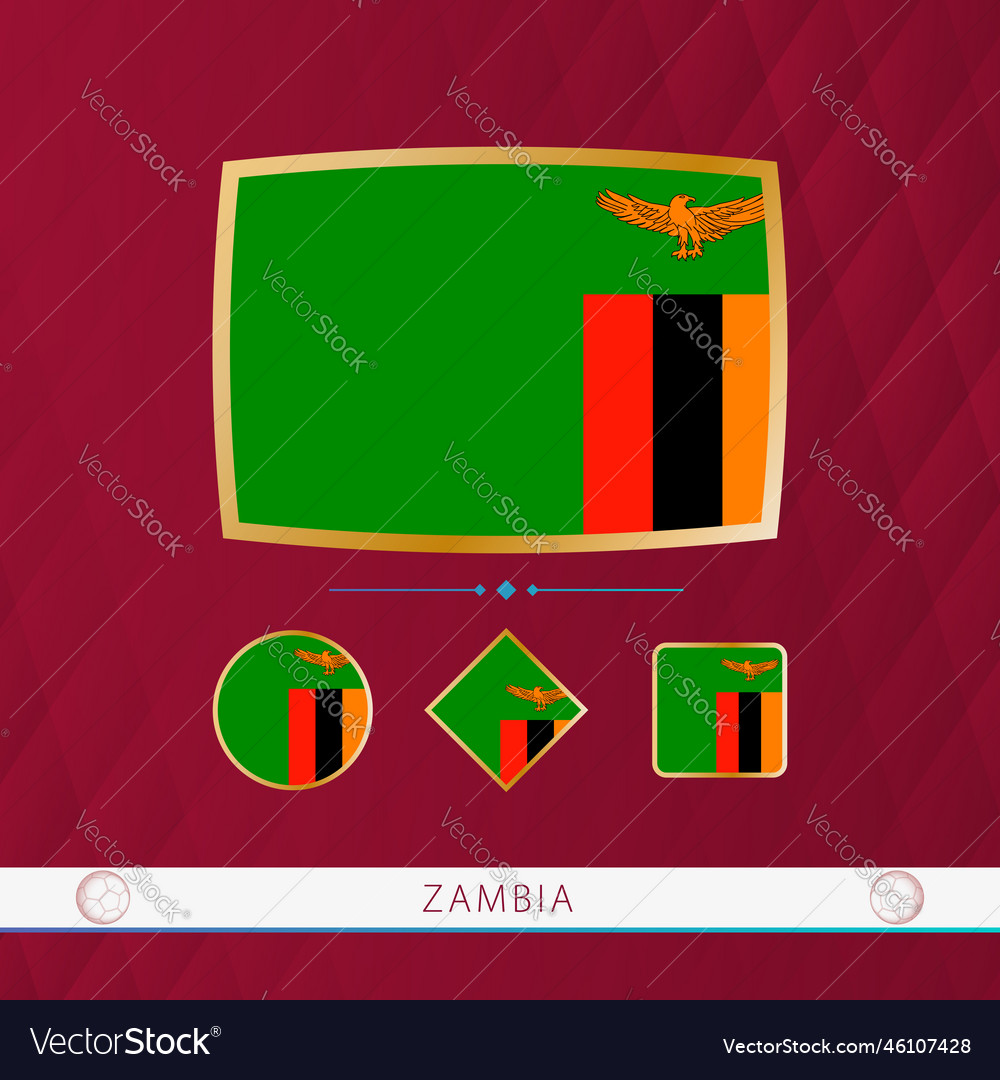 Set of zambia flags with gold frame for use