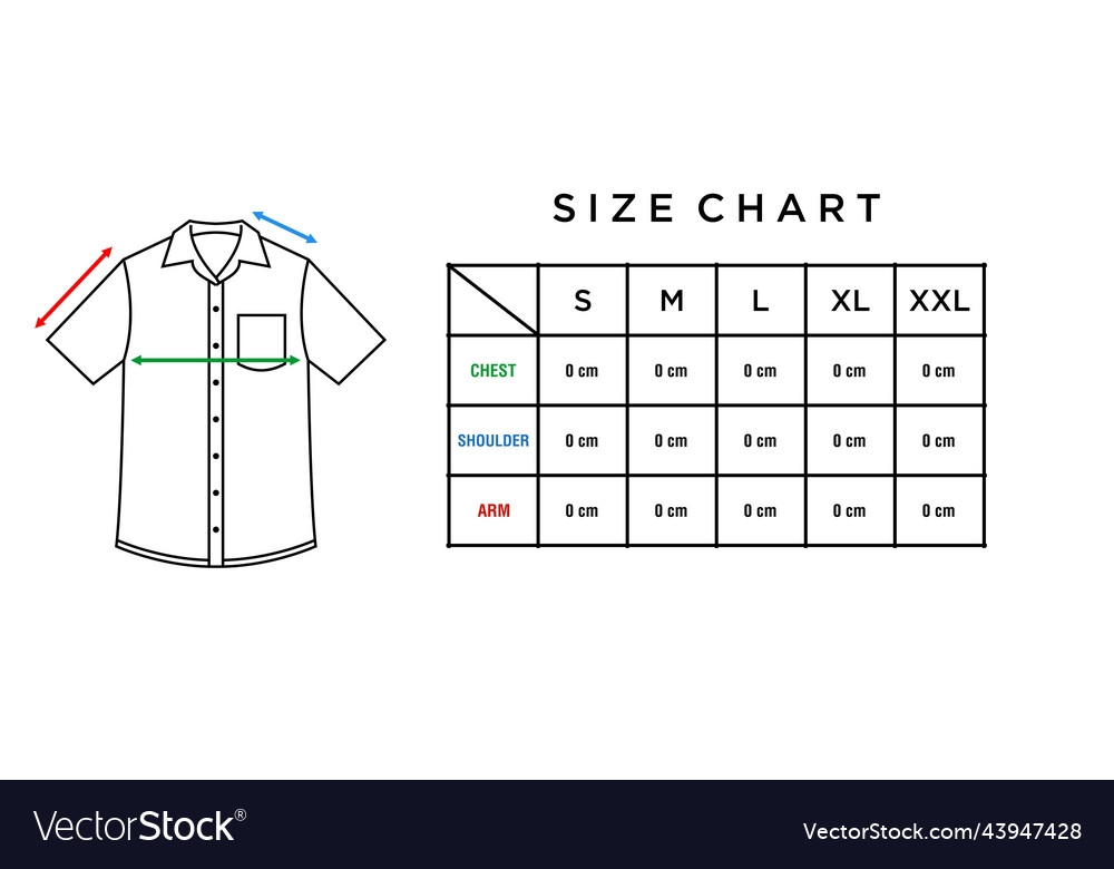Short Sleeve Shirt Size Chart Template Royalty Free Vector