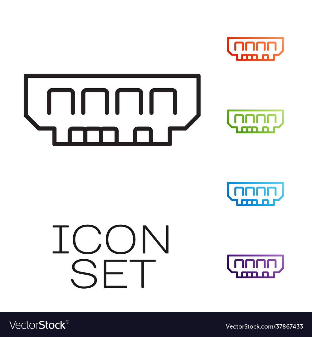 Black line ram random access memory icon isolated vector image Black line ram random access memory icon isolated