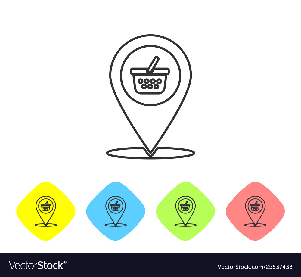 Grey map pointer with shopping basket line icon Vector Image Grey map pointer with shopping basket line icon