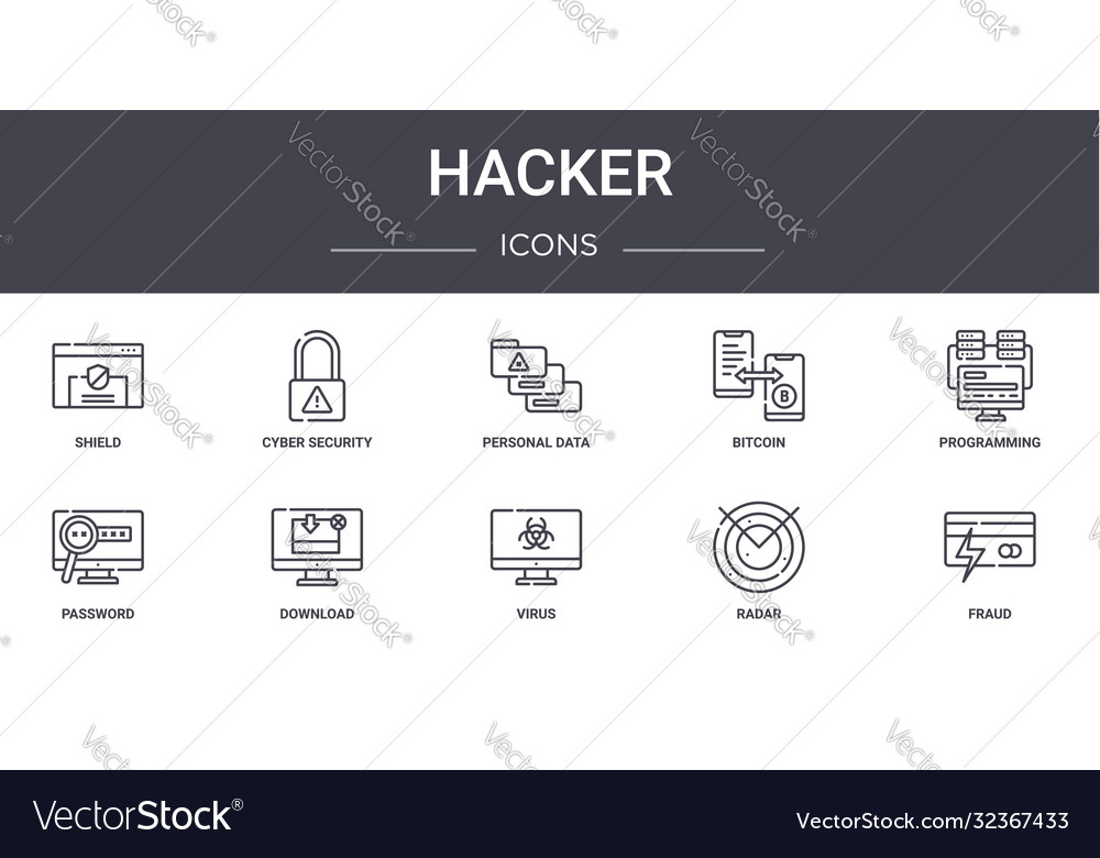 Hacker concept line icons set contains vector image Hacker concept line icons set contains