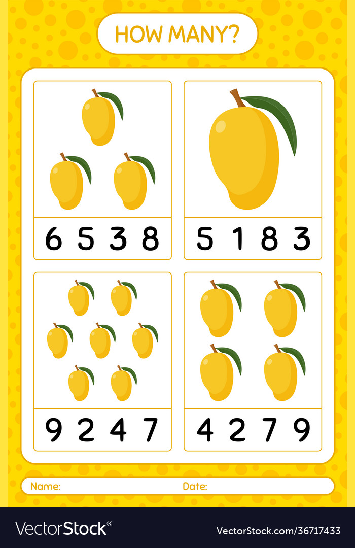 How many counting game with mango worksheet vector image How many counting game with mango worksheet