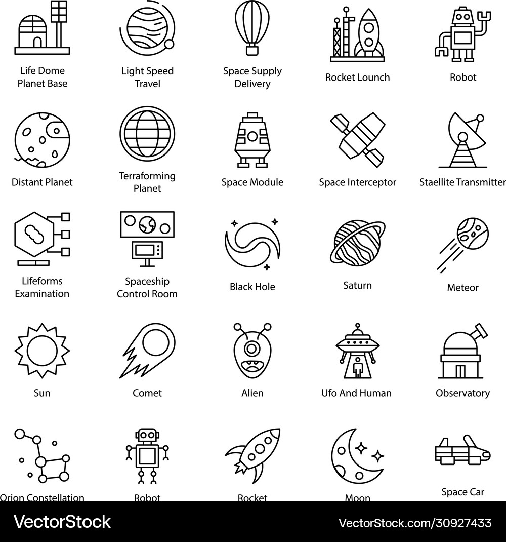 Pack space flat icons Royalty Free Vector Image