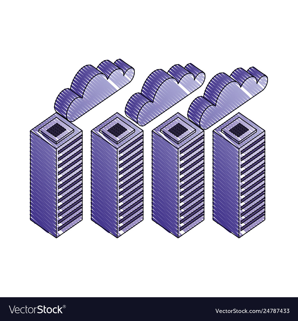 Servers data center with clouds computing vector image Servers data center with clouds computing