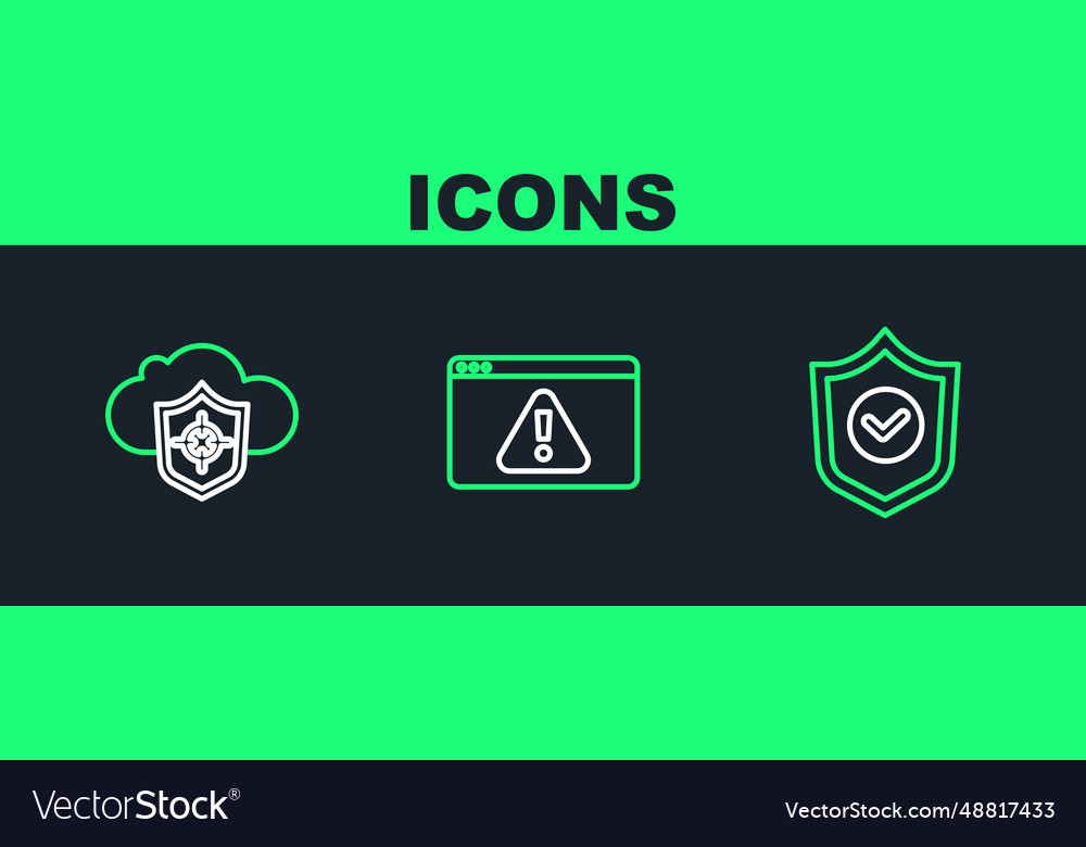 Set line shield with check mark cloud Vector Image Set line shield with check mark cloud