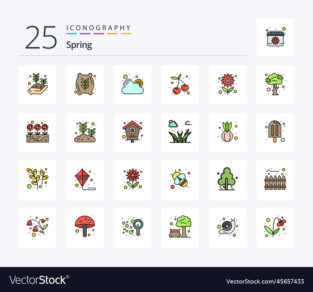 Spring 25 line filled icon pack including flower