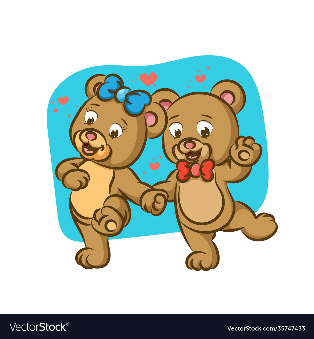 Sweet couple full love bear walking Royalty Free Vector