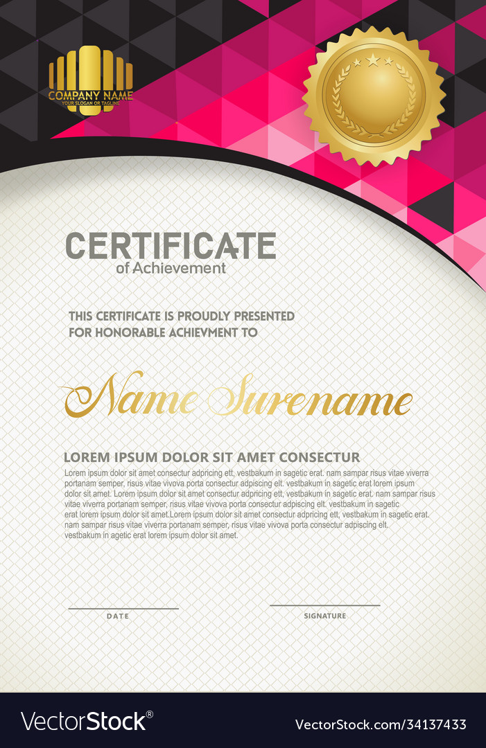 Vertical certificate template with triangle vector image Vertical certificate template with triangle