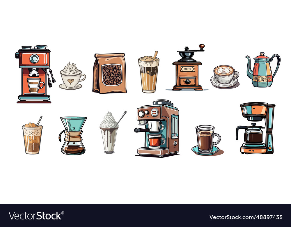 Coffee elements set isolated on white vector image Coffee elements set isolated on white